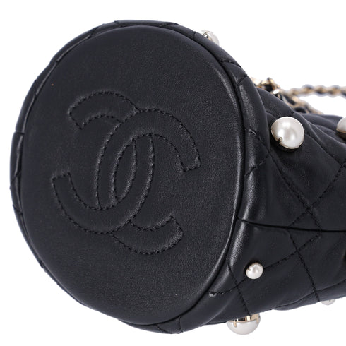 CHANEL About Pearls Drawstring Mini Bucket Bag Black Lambskin
