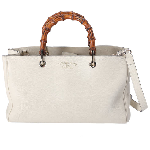 GUCCI Bamboo Shopper Tote Bag 323660 Cream Leather