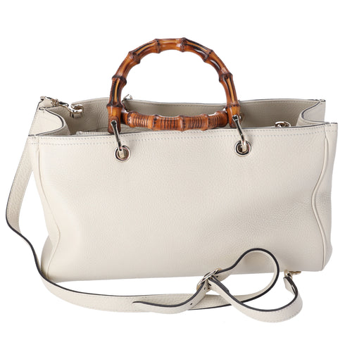 GUCCI Bamboo Shopper Tote Bag 323660 Cream Leather