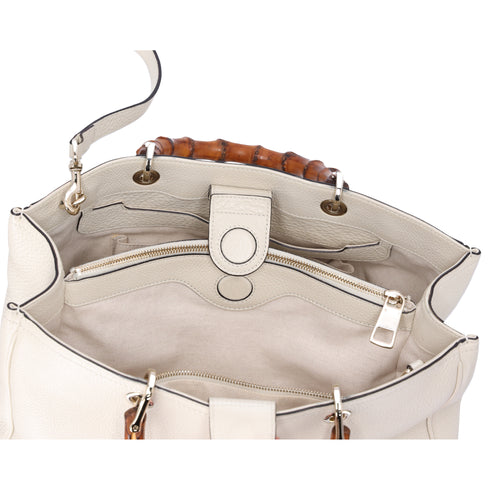 GUCCI Bamboo Shopper Tote Bag 323660 Cream Leather
