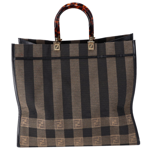 FENDI Sunshine Shopper Tote Bag 8BH372 Dark Brown Black Jacquard Leather
