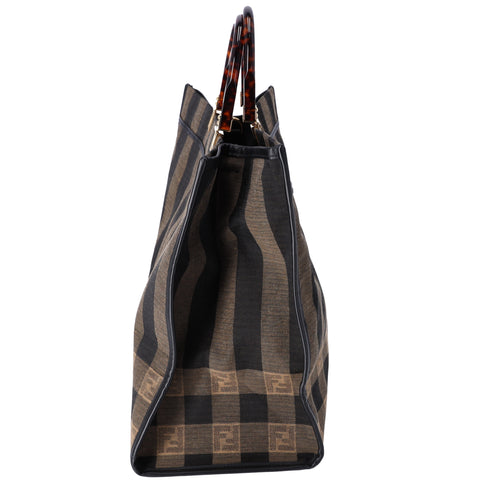 FENDI Sunshine Shopper Tote Bag 8BH372 Dark Brown Black Jacquard Leather