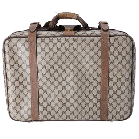GUCCI GG Supreme Trunk Case Beige Dark Brown PVC Leather