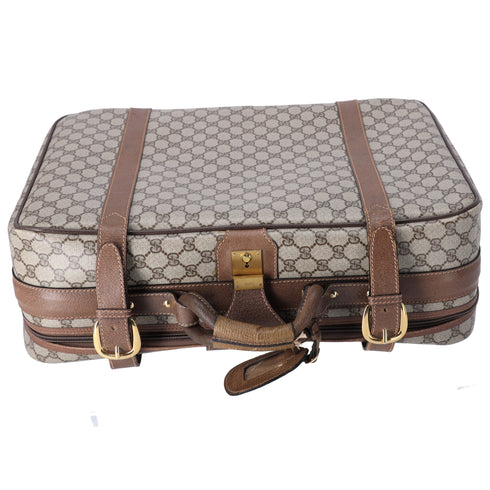 GUCCI GG Supreme Trunk Case Beige Dark Brown PVC Leather