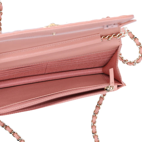 CHANEL Camellia Wallet On Chain WOC Crossbody Pink Caviar Leather