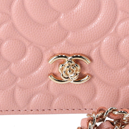 CHANEL Camellia Wallet On Chain WOC Crossbody Pink Caviar Leather
