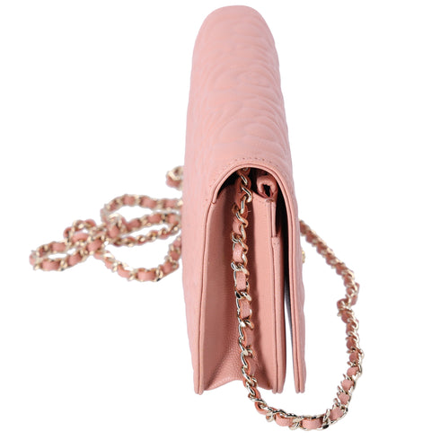 CHANEL Camellia Wallet On Chain WOC Crossbody Pink Caviar Leather