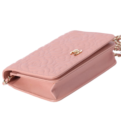 CHANEL Camellia Wallet On Chain WOC Crossbody Pink Caviar Leather