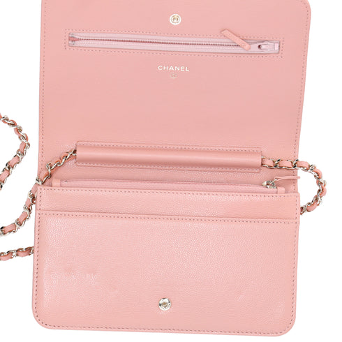 CHANEL Camellia Wallet On Chain WOC Crossbody Pink Caviar Leather