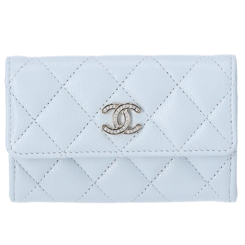 CHANEL Matelasse Business Card Holder AP4819 Light Blue Grained Shiny Calfskin