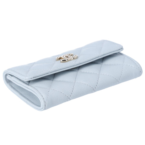 CHANEL Matelasse Business Card Holder AP4819 Light Blue Grained Shiny Calfskin
