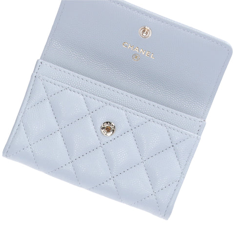 CHANEL Matelasse Business Card Holder AP4819 Light Blue Grained Shiny Calfskin