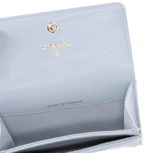 CHANEL Matelasse Business Card Holder AP4819 Light Blue Grained Shiny Calfskin
