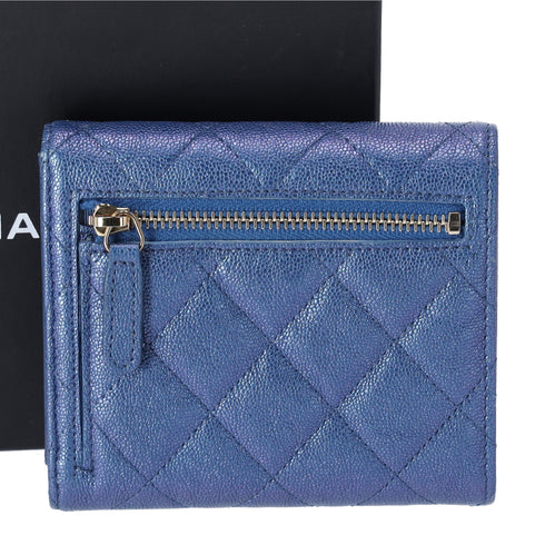 CHANEL Matelasse Trifold Wallet Iridescent Blue Caviar Leather