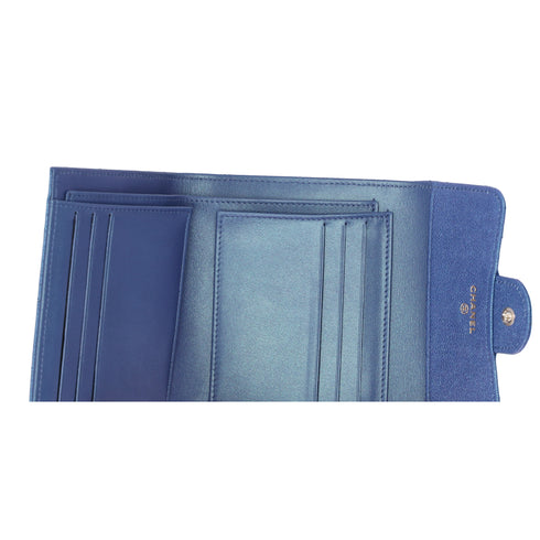CHANEL Matelasse Trifold Wallet Iridescent Blue Caviar Leather