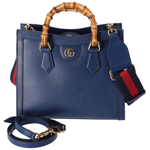 GUCCI Bamboo Handles Diana Tote Bag 702721 Dark Blue Leather
