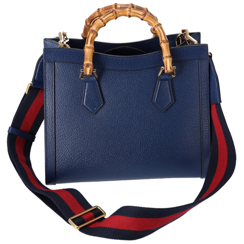 GUCCI Bamboo Handles Diana Tote Bag 702721 Dark Blue Leather