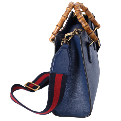 GUCCI Bamboo Handles Diana Tote Bag 702721 Dark Blue Leather