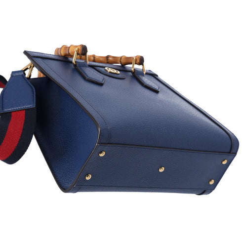GUCCI Bamboo Handles Diana Tote Bag 702721 Dark Blue Leather