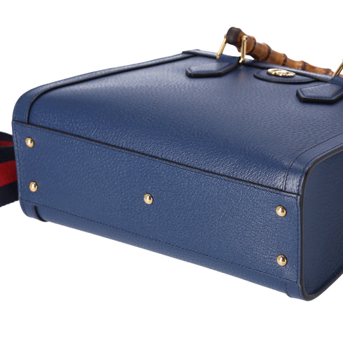 GUCCI Bamboo Handles Diana Tote Bag 702721 Dark Blue Leather