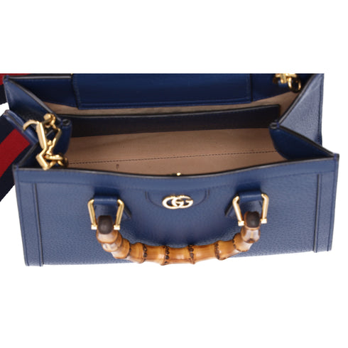 GUCCI Bamboo Handles Diana Tote Bag 702721 Dark Blue Leather