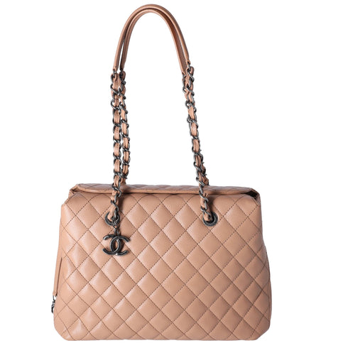 CHANEL Large City Shopping Tote Quilted Caviar Leather Beige