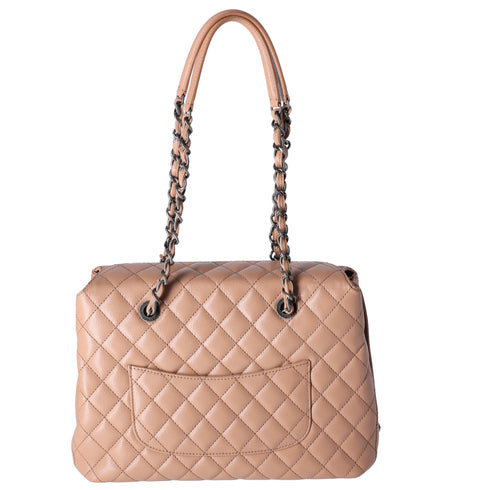 CHANEL Large City Shopping Tote Quilted Caviar Leather Beige