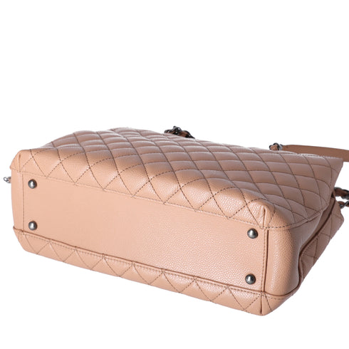 CHANEL Large City Shopping Tote Quilted Caviar Leather Beige