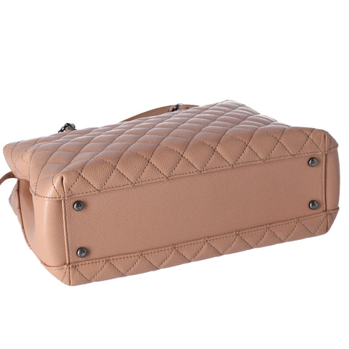 CHANEL Large City Shopping Tote Quilted Caviar Leather Beige