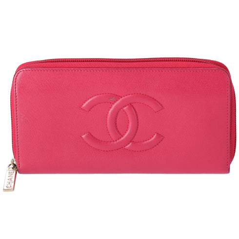 CHANEL Long Wallet Pink Leather CC Logo