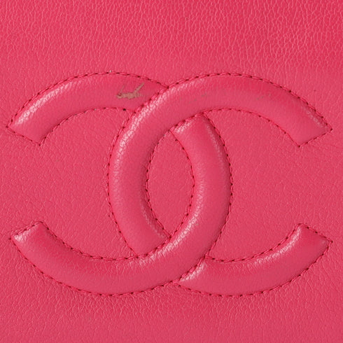 CHANEL Long Wallet Pink Leather CC Logo