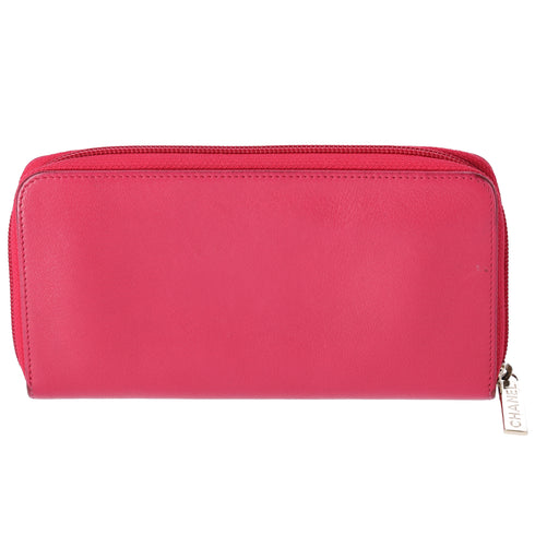 CHANEL Long Wallet Pink Leather CC Logo