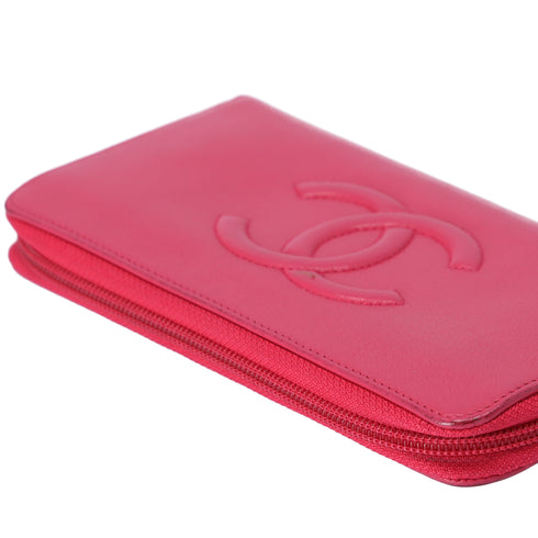 CHANEL Long Wallet Pink Leather CC Logo