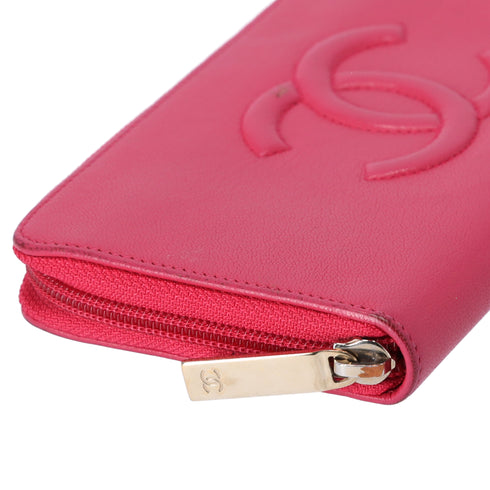 CHANEL Long Wallet Pink Leather CC Logo
