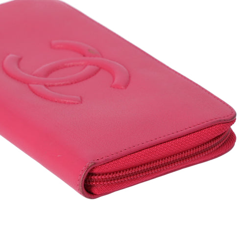CHANEL Long Wallet Pink Leather CC Logo