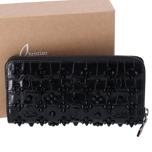 Christian Louboutin Long Wallet Black Leather Spike Stud Embellished