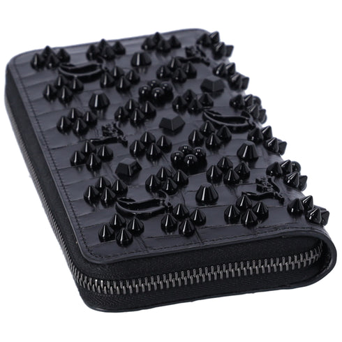 Christian Louboutin Long Wallet Black Leather Spike Stud Embellished