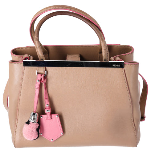 FENDI Petit 2 Jours Handbag 8BH253 Beige Pink Leather