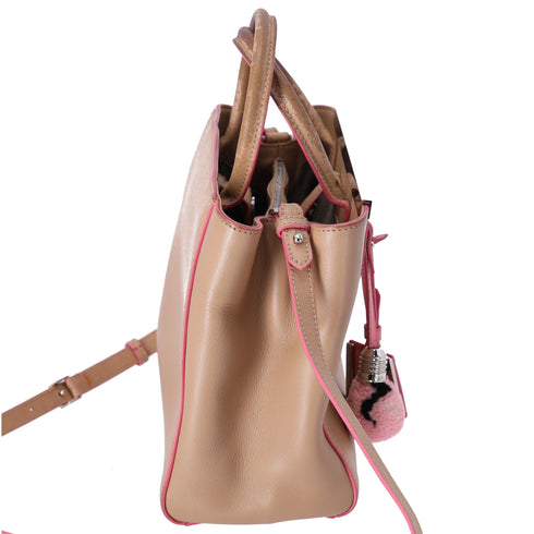 FENDI Petit 2 Jours Handbag 8BH253 Beige Pink Leather