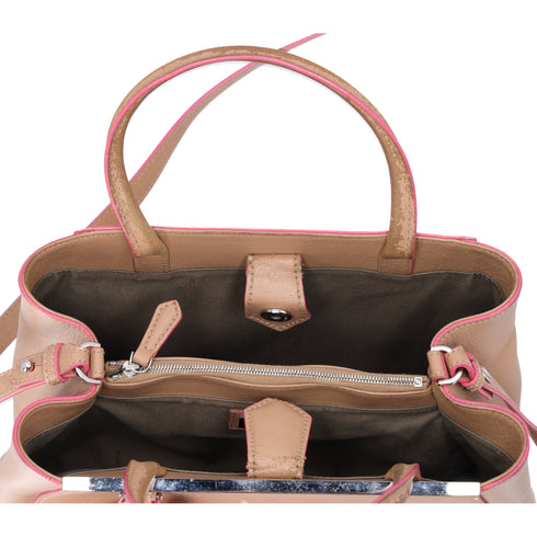 FENDI Petit 2 Jours Handbag 8BH253 Beige Pink Leather
