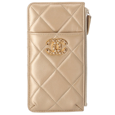 CHANEL 19 Matelasse Long Card Wallet Gold Lambskin