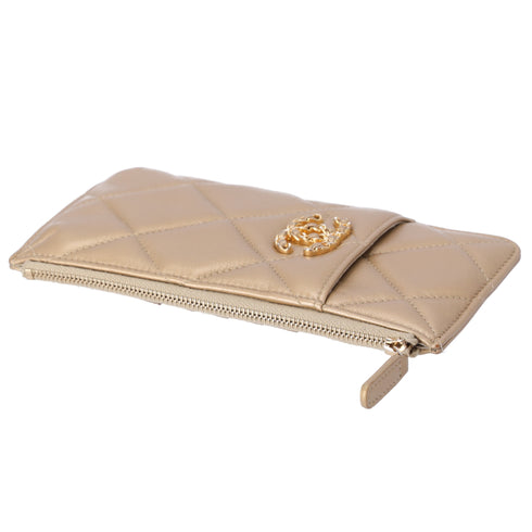 CHANEL 19 Matelasse Long Card Wallet Gold Lambskin
