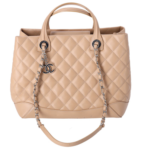 CHANEL Matelasse Easy Shopping Tote Bag Beige Calf Leather