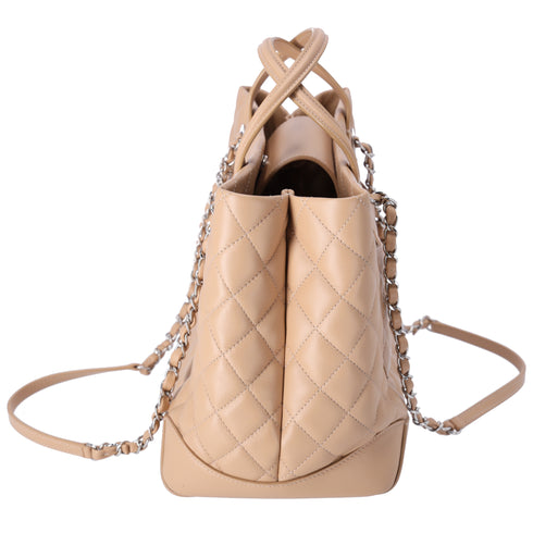 CHANEL Matelasse Easy Shopping Tote Bag Beige Calf Leather