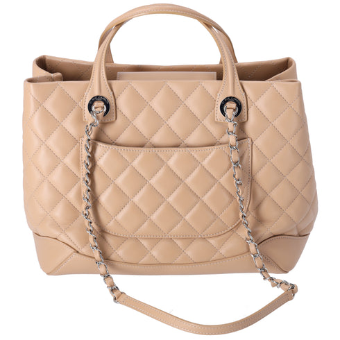 CHANEL Matelasse Easy Shopping Tote Bag Beige Calf Leather
