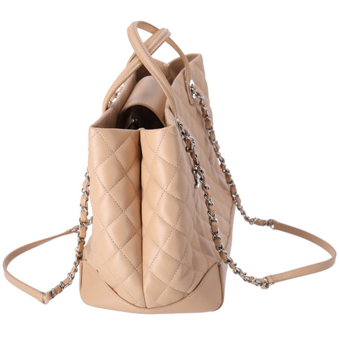 CHANEL Matelasse Easy Shopping Tote Bag Beige Calf Leather
