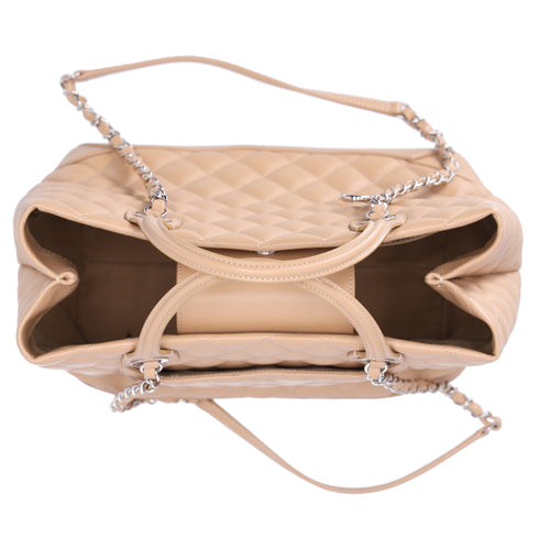 CHANEL Matelasse Easy Shopping Tote Bag Beige Calf Leather