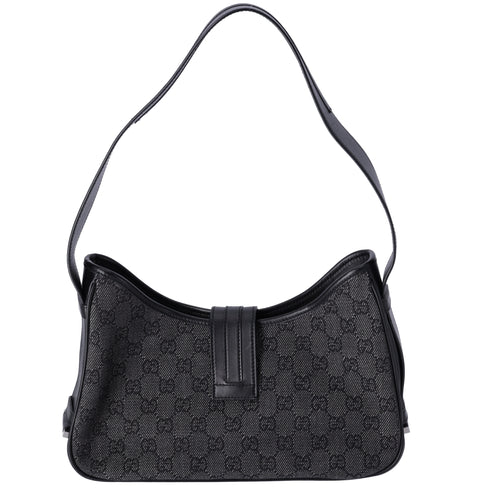 GUCCI GG Shoulder Bag 92736 Black Jacquard Leather Gray
