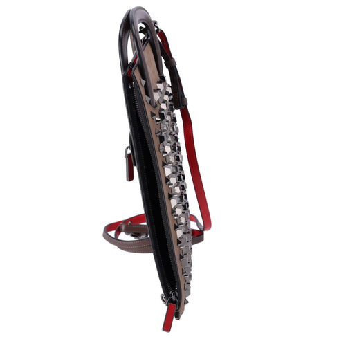 Christian Louboutin Trictrac Handbag Gray Beige Leather Studded