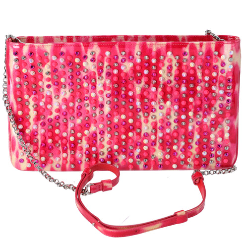 Christian Louboutin Loubiposh Clutch Bag Pink Cream Multi Patent Leather Studded